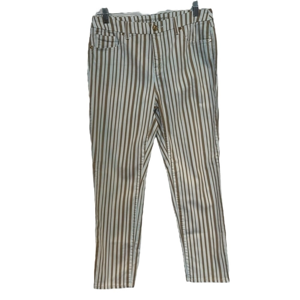 Chico's so slim girlfriend ankle cropped pants gold white striped stripes size 1